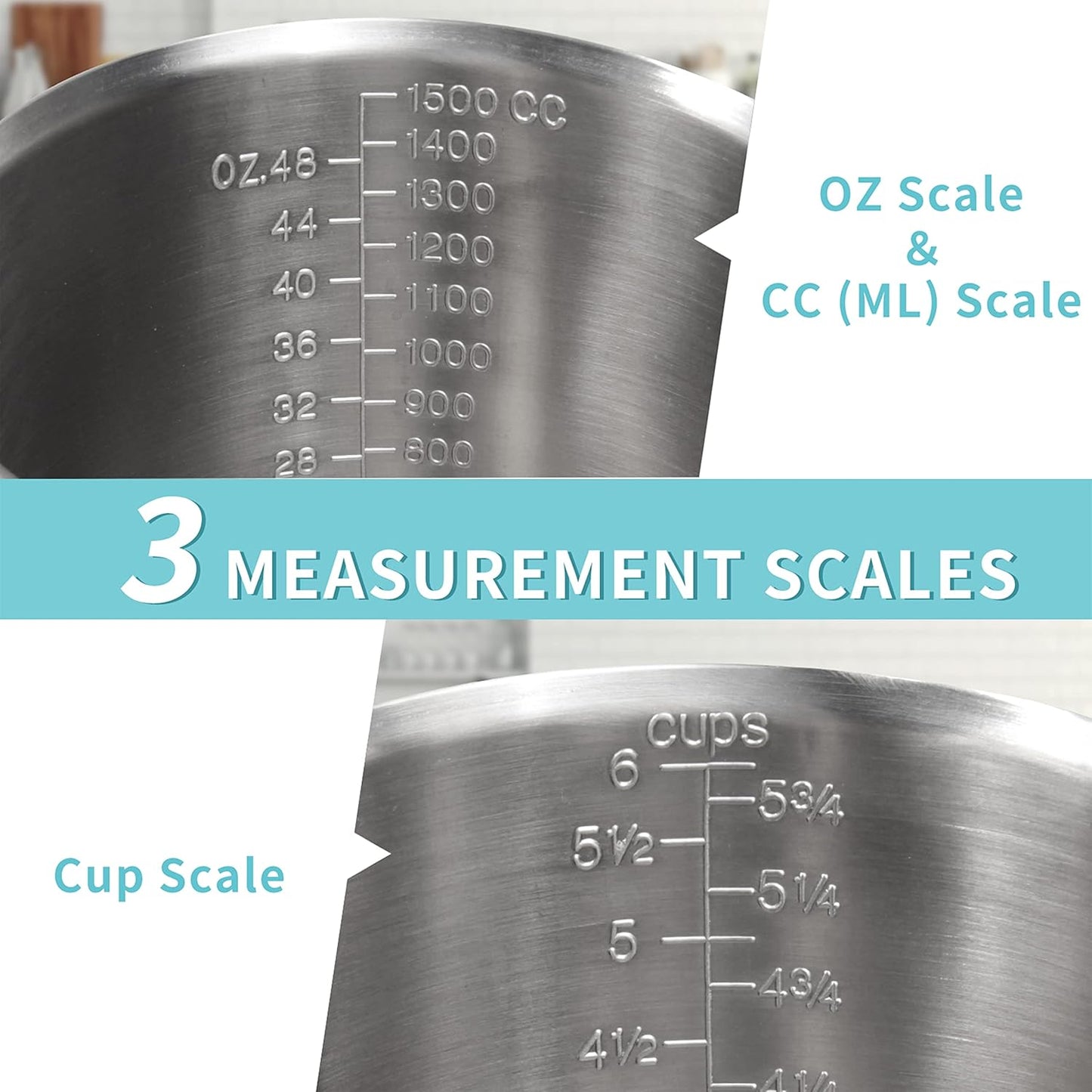 Newness Stainless Steel Measuring Cup, Metal Measuring Cup with Handle (Upgraded, 3 Marking Including Cup/ML/Ounce Scale), 16 Ounces (0.5 Liter, 2 Cup)