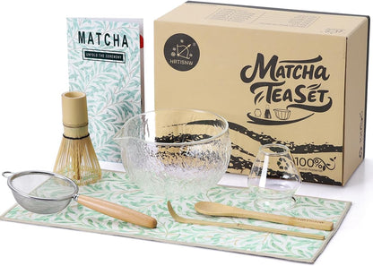 Matcha Whisk Set, 7 Pcs, Matcha Kit Includes Matcha Bowl, Matcha Whisk and Holder, Bamboo Scoop, Spoon, Sifter and Tea Towel, Matcha Set, Gift for Matcha Lovers & Beginners (Pink)