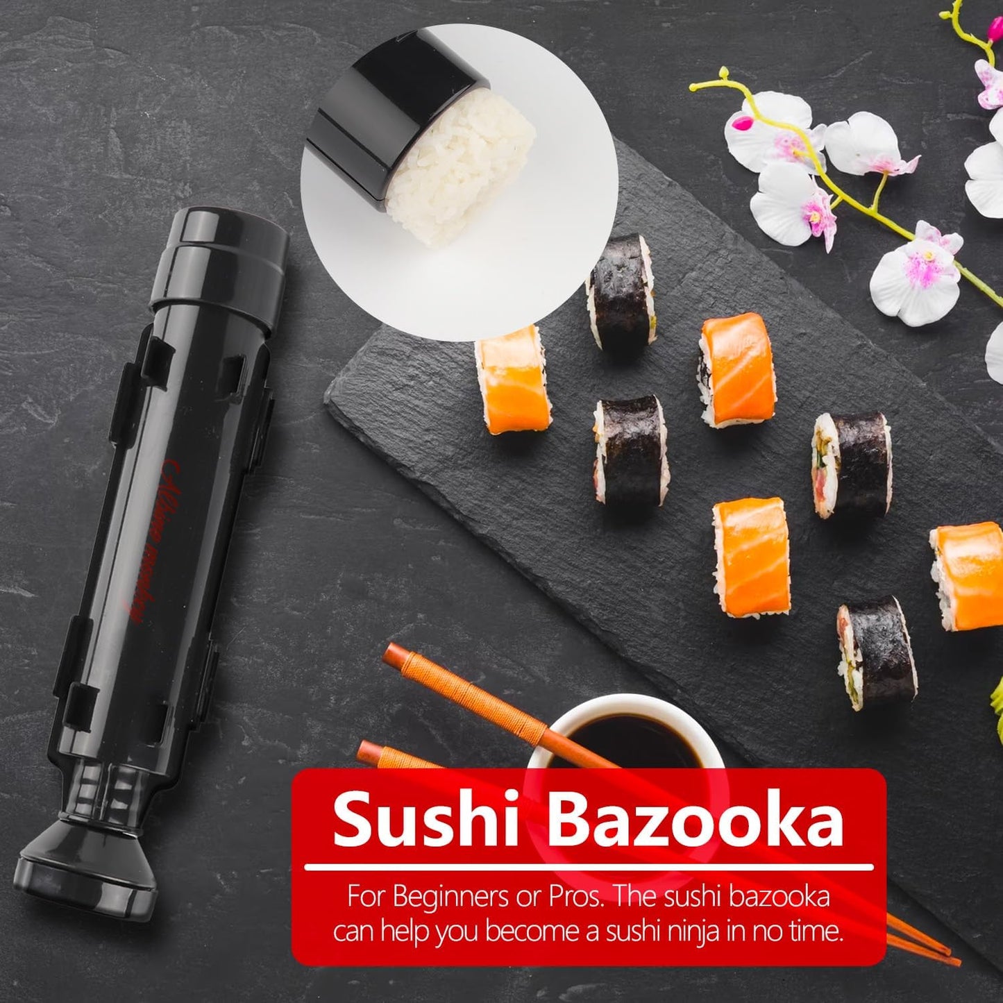 Albino monkey Sushi Making Kit with Pro Sashimi Knife – Roll 10+ Sushi Types – Sushi Bazooka, Bamboo + Dishwasher-Safe Mats, Nigiri Mold & Avocado Slicer Gift Box + Step-by-Step Video Guide