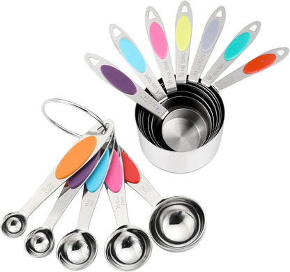 Magnetic Measuring Cups and Spoons Set, 12 Piece Stainless Steel Measuring Cups and Spoons Set, Nesting Kitchen Gadgets with Removable Clasp for Cooking & Baking (Black)