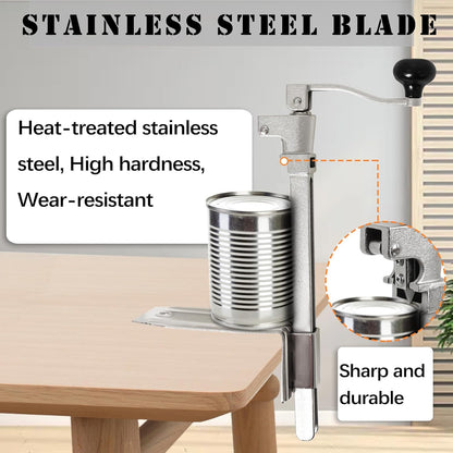 Commercial Heavy Duty Can Opener- Adjustable Manual Opener with 2 Blades & Plated Steel Base, Fits Cans Up to 10" Tall for Restaurant, Hotel, Food Store