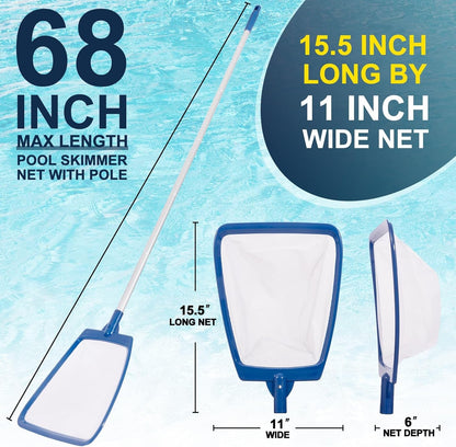 POOLAZA Hot Tub Skimmer Net Handheld, Professional Pool, Spa, Pound Skimmer Net with Aluminum Pole Handle, Deep Ultra Fine Mesh Netting Small Pool Skimmer Net, Upgrade Durable Hot Tub Net Hand Skimmer