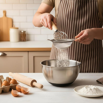 2 PCS Bread Wisk, Oak Handle Danish Wisk, Stainless Steel Dough Whisk, Bread Mixer Tool for Sourdough, Flour Paste, Butter, Pancake, Pizza, Cake, Pastry, Biscuits