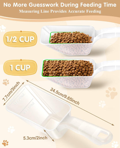 2-Pack Dog Food Scoop 1 Cup, Plastic Pet Food Measuring Scoop With Measuring Lines (1/2 & 1 Cup Markings) for Dogs, Cats, Fish, Bird（Black and Transparent（Black