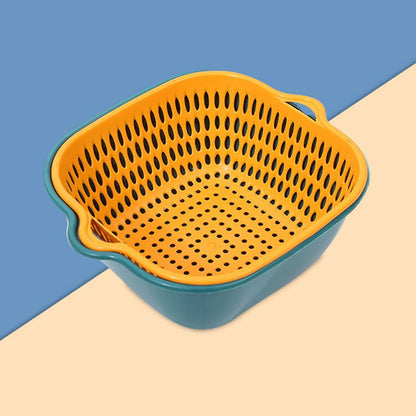 Zerodis Vegetable Washing Baskets in The Kitchen, Kitchen Nesting Vegetable Fruit Washing Soaking Basket Plastic 2 in 1 Drain Colander Bowl Set Kitchen Fruit Washing Basin Strainer (M)