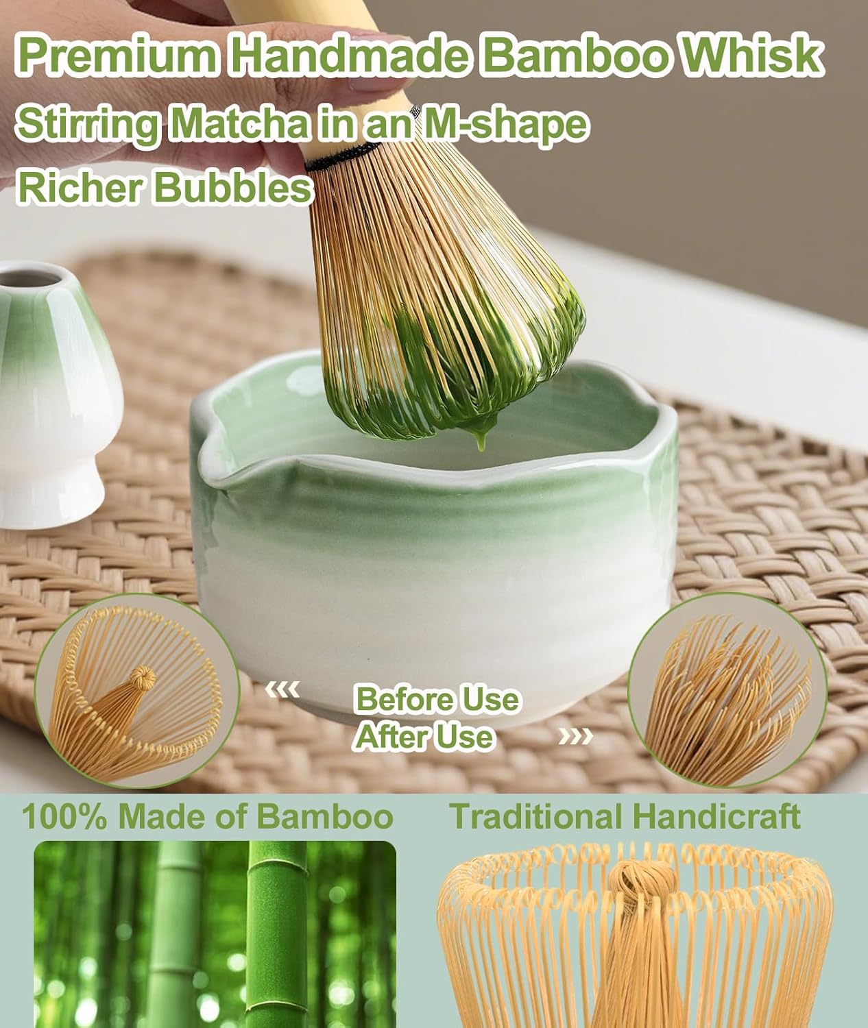 JBER Matcha Whisk Set, Ceramic Matcha Set Includes Bowl & Holder, Bamboo Whisk (Chasen), Sifter, Scoop, Spoon & Rest - 7PCS Matcha Kit Gift for Matcha Lovers & Beginners, Gradient Pink