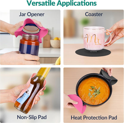 NIHOME Silicone Jar Opener – 6 Inch Large Anti-Slip Grip Pads, Premium 100% Food-Grade Silicone, Stylish Designer Colors, Multi-Purpose Heat-Resistant Mat & Coaster, Set of 4