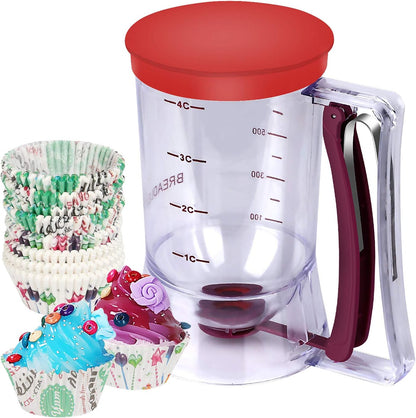 BBSTARZ Pancake Batter Dispenser – 4-Cup Batter Dispenser with Squeeze Handle & Measuring Marks for Pancakes, Waffles, Muffins, Crepes & Cupcakes – Baking Tool(Red)