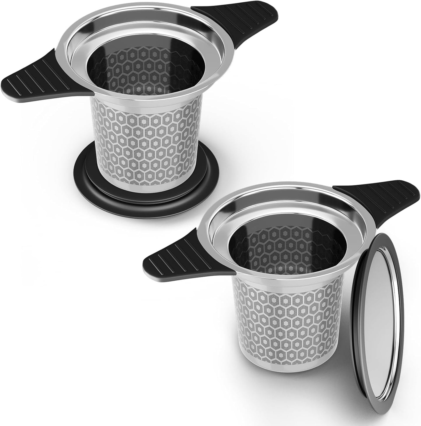 Reinmoson Extra Fine Mesh Tea Strainers & Filters for Loose Tea Single Cup, 304 Stainless Steel and Food Grade Silicone Loose Leaf Tea Steeper for Black Tea, Coffee, Rooibos, etc