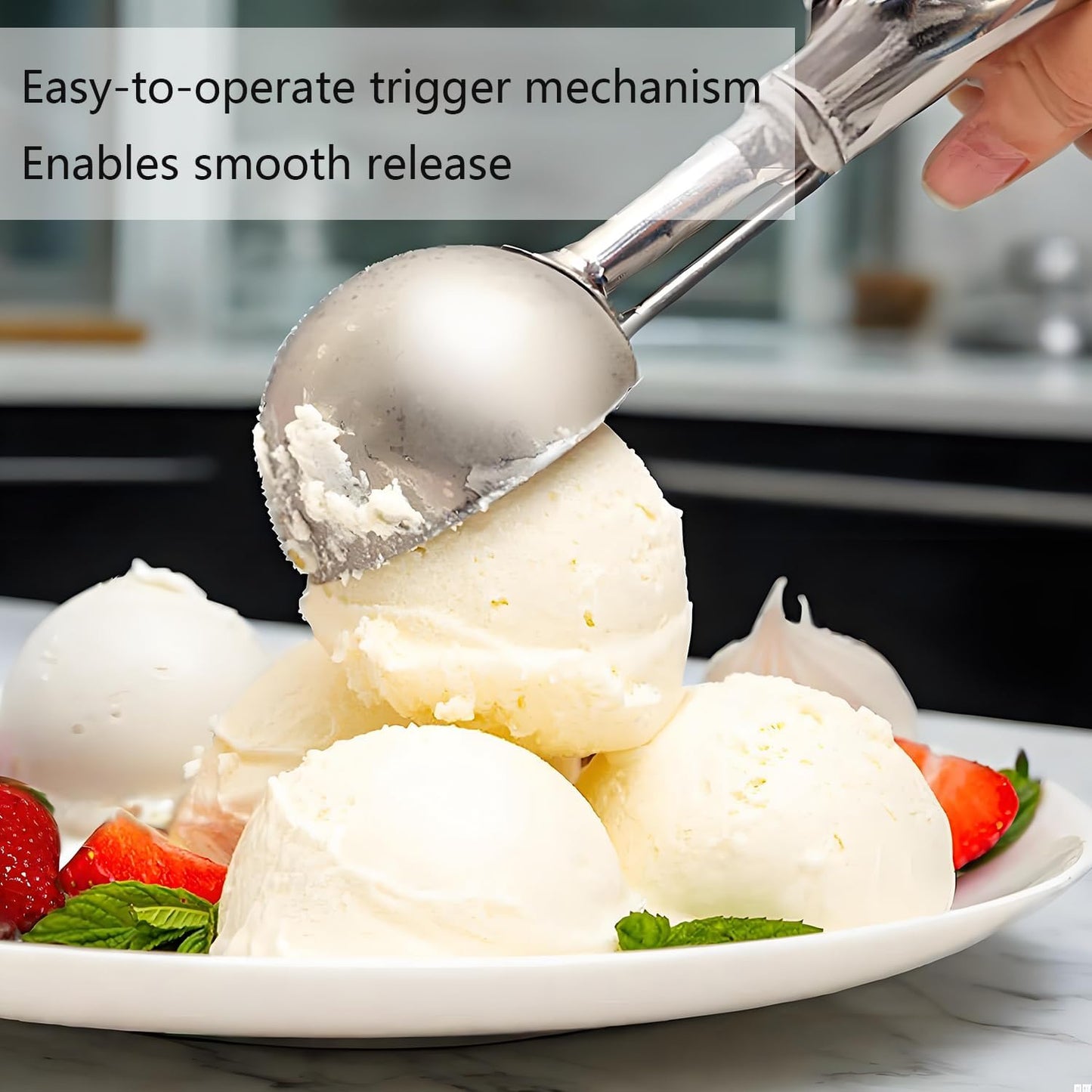 Coraltree Ice Cream Scoop, 3Pcs Cookie Scoop Set, Small/Medium/Large Stainless Steel Scoops, Professional Scoop with Trigger Release for Baking, Cookie, Fruit and Ice Cream