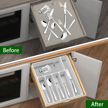 Loyareal Silverware Organizer Utenisl Organizer Holder Kitchen Drawer Organizer Plastic Silverware Tray for Drawer Flatware Organizer 5 Compartment White