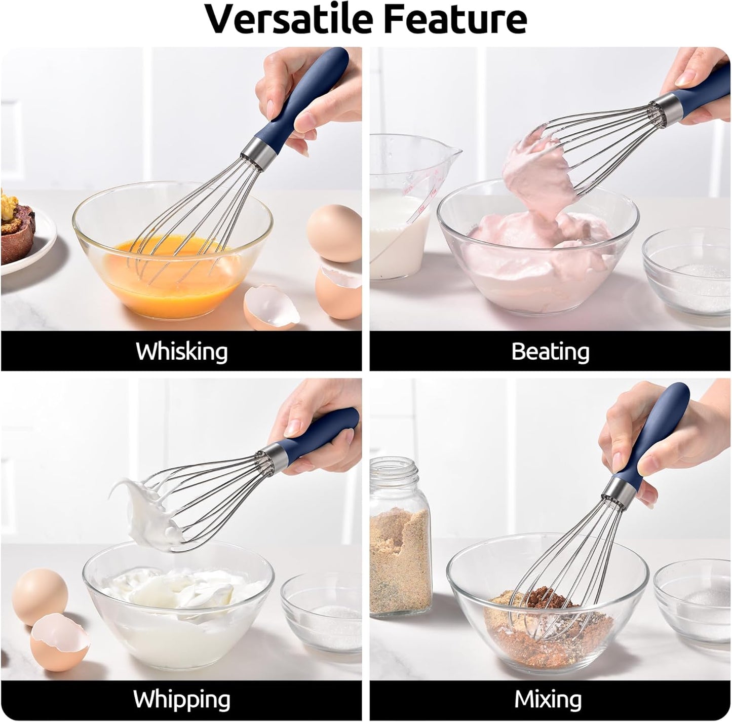 U-Taste 7" Mini Whisk for Cooking: 18/8 Stainless Steel Small Metal Kitchen Wisk, Tiny Hand Mixing Tool for Coffee, Egg, Sauce, 6-Wires Compact Head for Baking, Beating in Bowl, Mug, Jar (Set of 2)
