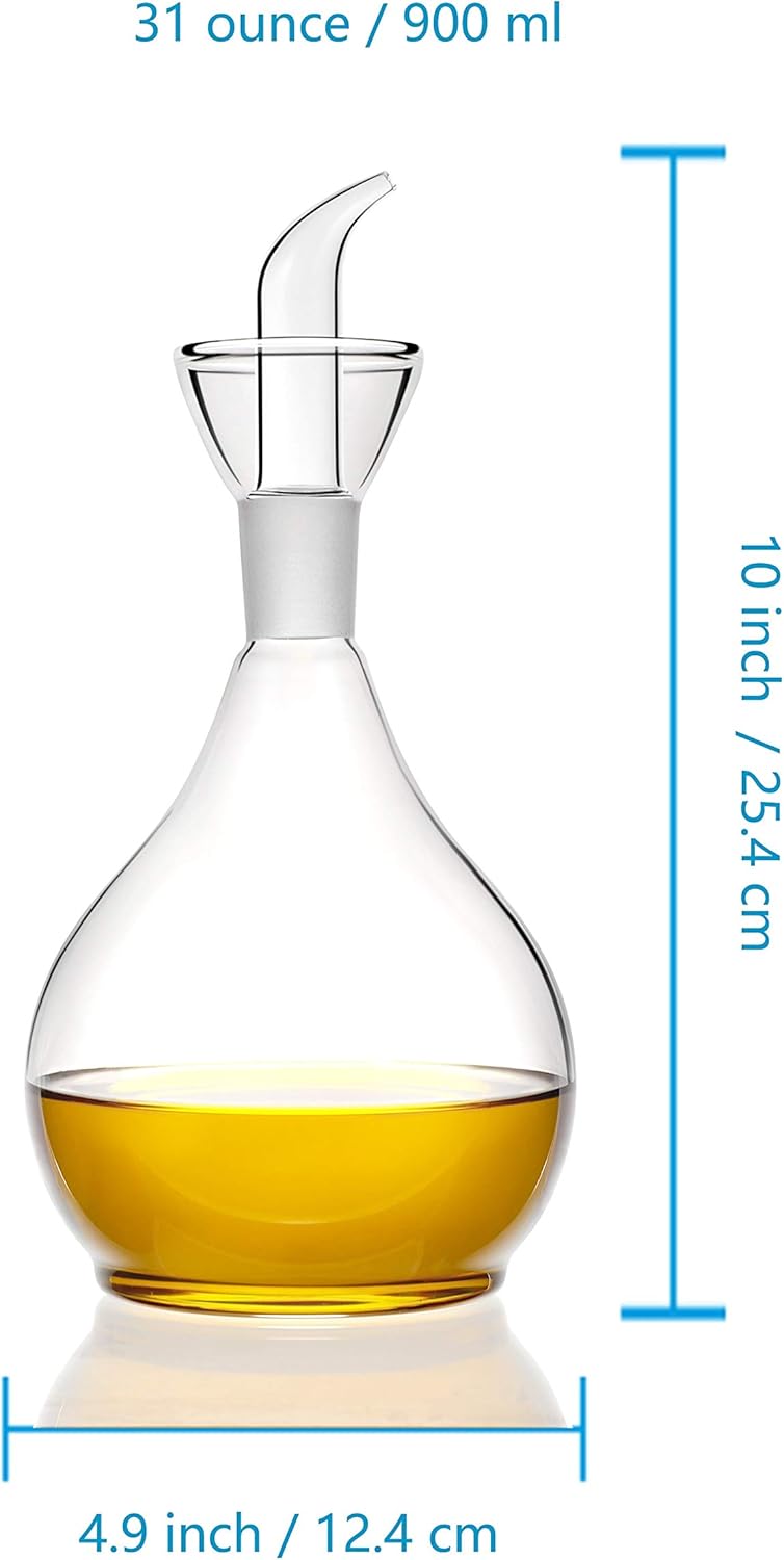13ounce/ 380 ml Clear Glass Olive Oil Dispenser Bottle - Oil & Vinegar Cruet with Pourers and NO Funnel Needed - Olive Oil Carafe Decanter for Kitchen and BBQ