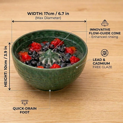 Self Spinning Berry Washing Bowl, Automatic Berry Rinse Bowl with Vortex Washing, 360-Degree Fruit Washer Colander with Built-in Drain Holes for Kitchen, Berries, Grapes and Vegetables (1Pc)