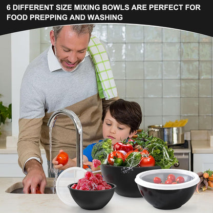 Greentainer Plastic Mixing Bowls with Lids Set for Kitchen, 6 Set Nesting Bowls for Mixing, Baking, Prepping, Cooking and Serving Food, Mixing Bowls Dishwasher, Microwave Safe