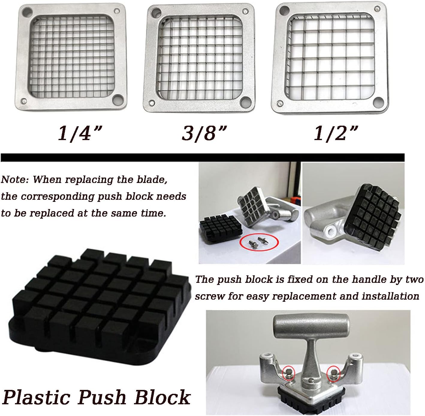 French Fry Cutter Chopper Blades Replacement, Commercial Vegetable Cutter Dicer Blade Stainless Steel Blade&Pusher Block Set for Cutting Potatoes Onions (1/4-inch, Replacement Cutter Blade)