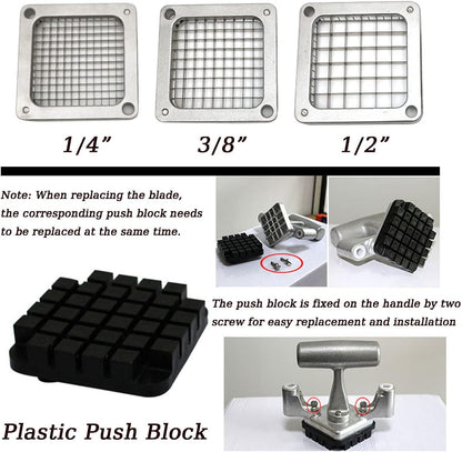 French Fry Cutter Chopper Blades Replacement, Commercial Vegetable Cutter Dicer Blade Stainless Steel Blade&Pusher Block Set for Cutting Potatoes Onions (1/4-inch, Replacement Cutter Blade)