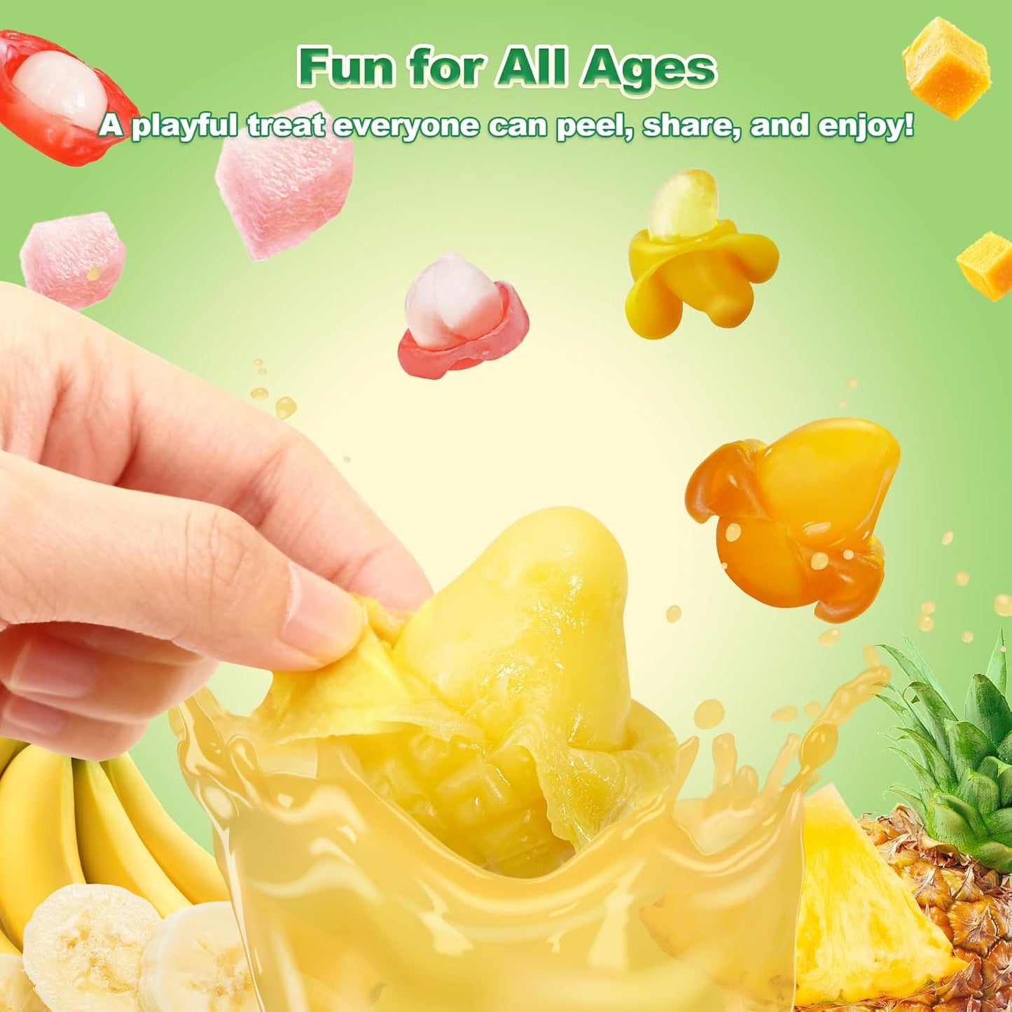 AMOS Peelerz Peelable Gummy Candy Variety Pack, Mango White Peach Banana Green Apple Passion Fruit Lychee, Soft Chewy Fruit Snack, Pack of 6