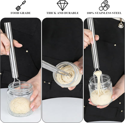 Dough Whisk for Sourdough Starter Stainless Steel Sourdough Starter Stirring Reaches Jar Bottom Dough Hand Mixer Bread Whisk Tool for Pizza Bread Cake Mixing Cooking