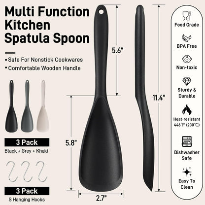 3 PACK Silicone Cooking Spatula & Spoon for Nonstick Cookware, Multifunction Spoonula for Baking, Cooking, Serving, Mixing, Stirring, Scoop, Scrape - One-Piece Formed, Sturdy BPA-Free, Dishwasher Safe