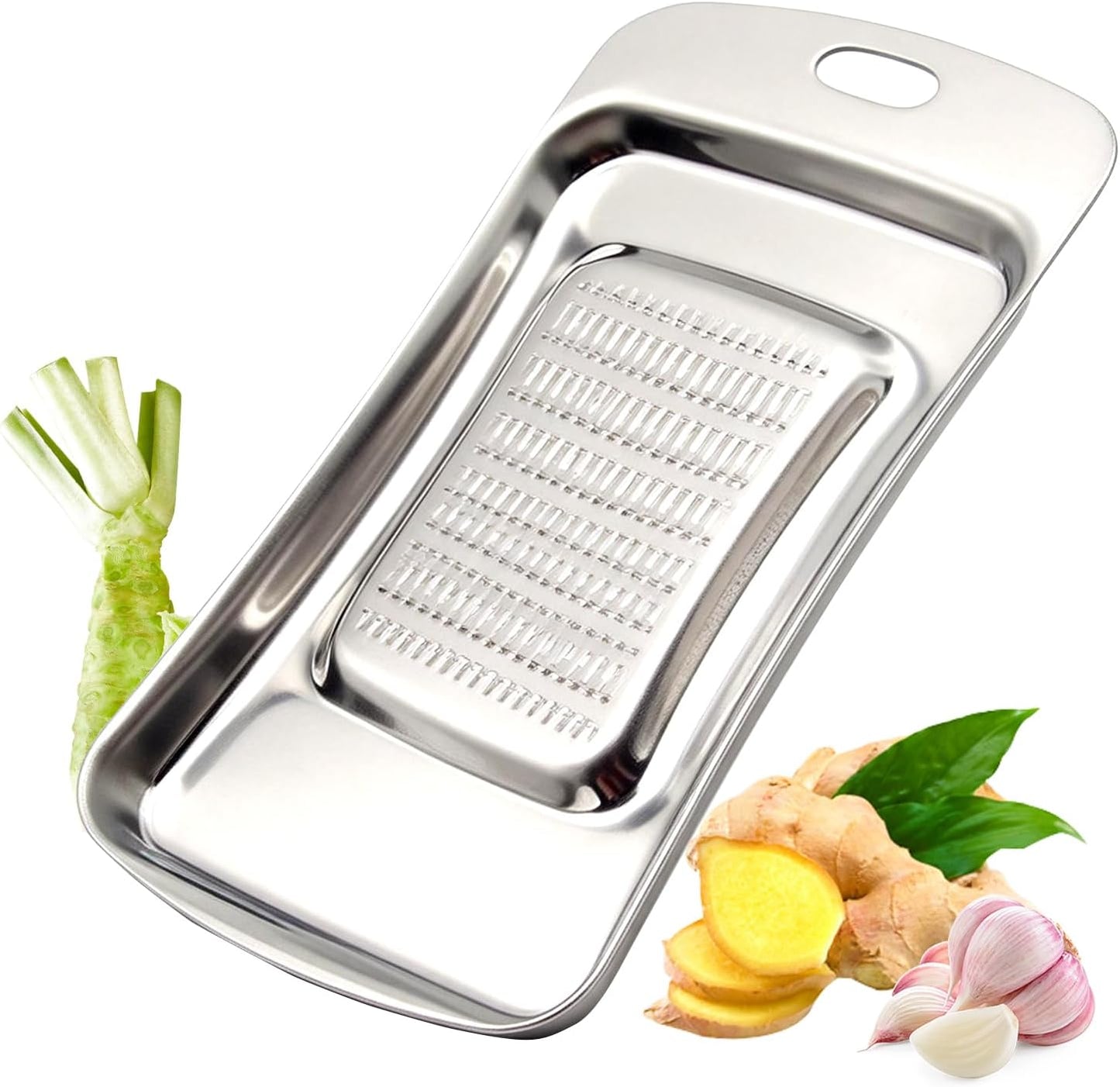 Stainless Steel Ginger Grater Tool - Thickened Wasabi Nutmeg Zester Lemon Planer,Fine Grate, Dishwasher Safe, for Garlic,Cheese, Sushi Nutmeg Tempura,5.3" x 2.87 "