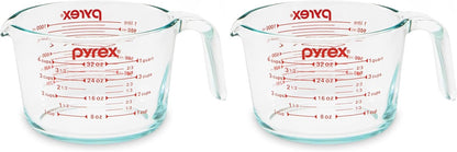 Pyrex 4-Cup Glass Measuring Cup For Baking and Cooking, Dishwasher, Freezer, Microwave, and Preheated Oven Safe, Essential Kitchen Tools