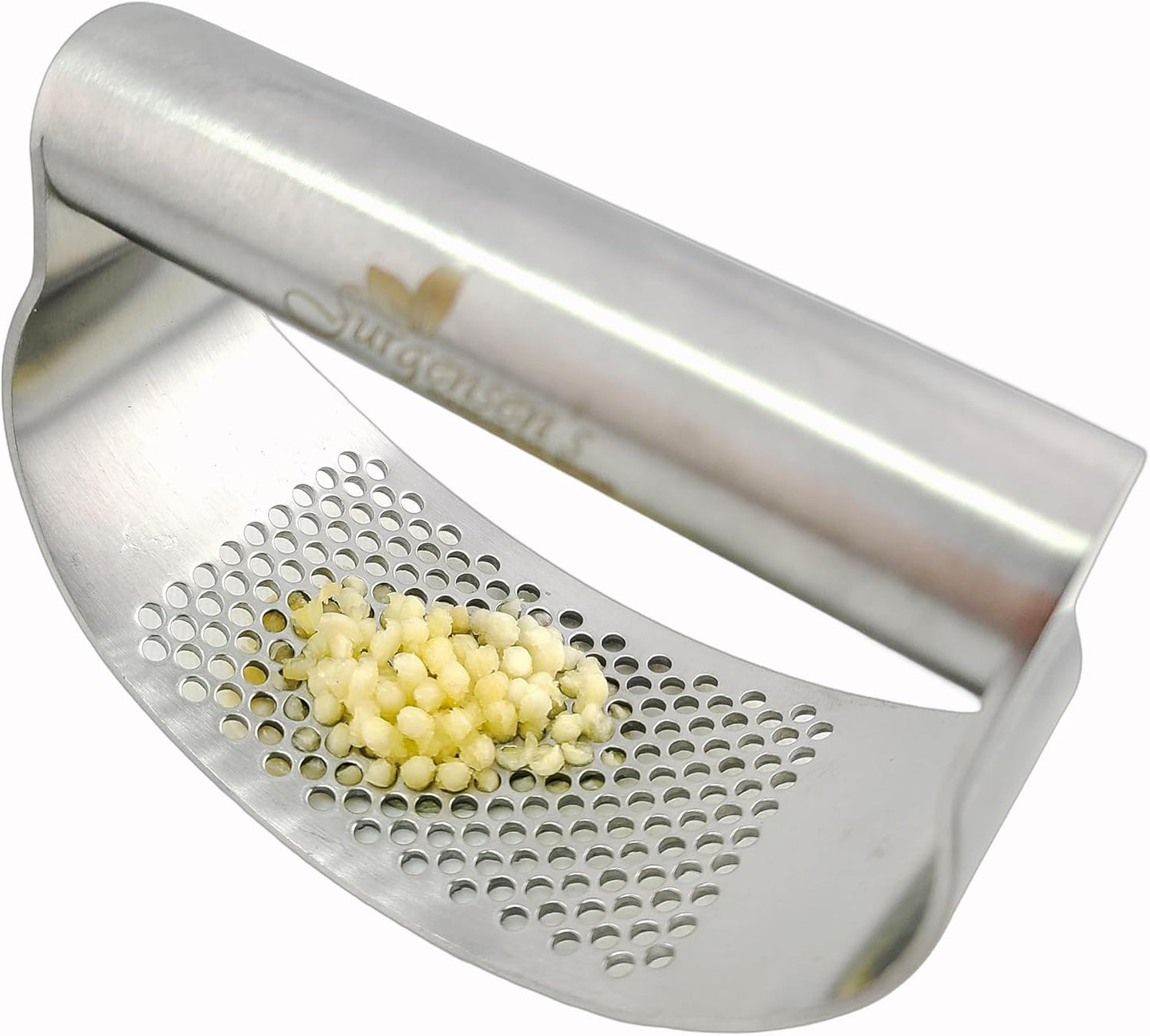 Garlic Press Rocker Stainless Steel Garlic Crusher, Mincer with Garlic Peeler and Cleaning Brush 3-Piece Set