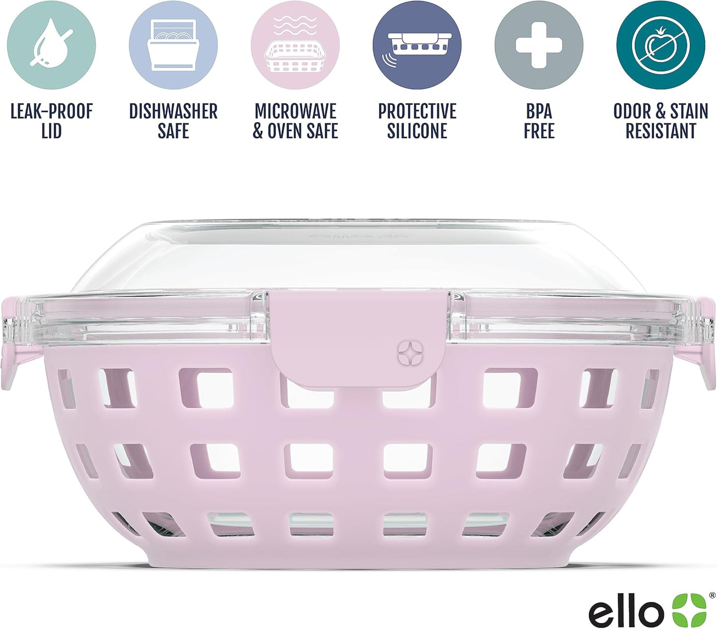 Ello DuraGlass Food Storage Glass Lunch Bowl - Meal Prep Container with Silicone Sleeve and Airtight Lid, 5 Cup, Yucca