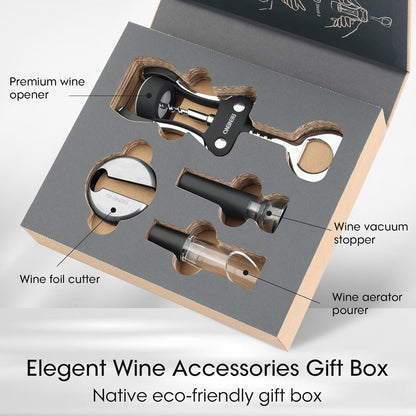Beneno Wine Opener, Zinc Alloy Premium Wing Corkscrew with Multifunctional Bottles Opener, Sharp Wine Corkscrew with Ergonomic Non-Slip Wing Handle, Silver