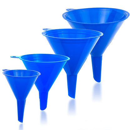 LIQVEE™ Funnel Set (4 Sizes: 122, 101, 76, 50mm) - Durable, Non-Toxic, Food-Grade Plastic funnels for Filling Bottles and containers. Ideal for Kitchen, Garage, or Labs. Perfect for Precise Pouring.