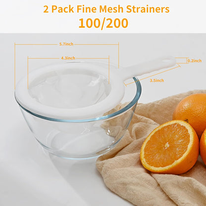 Premium Multi-Mesh Strainer Set, 4 Pack - 100/200/300/400 Mesh, Nylon & Plastic Fine Mesh Sieve for Tea, Coffe, Nut Milk, Juice, Broth, Smoothies, Reusable & Easy to Clean, Durable,Dishwarer Safe