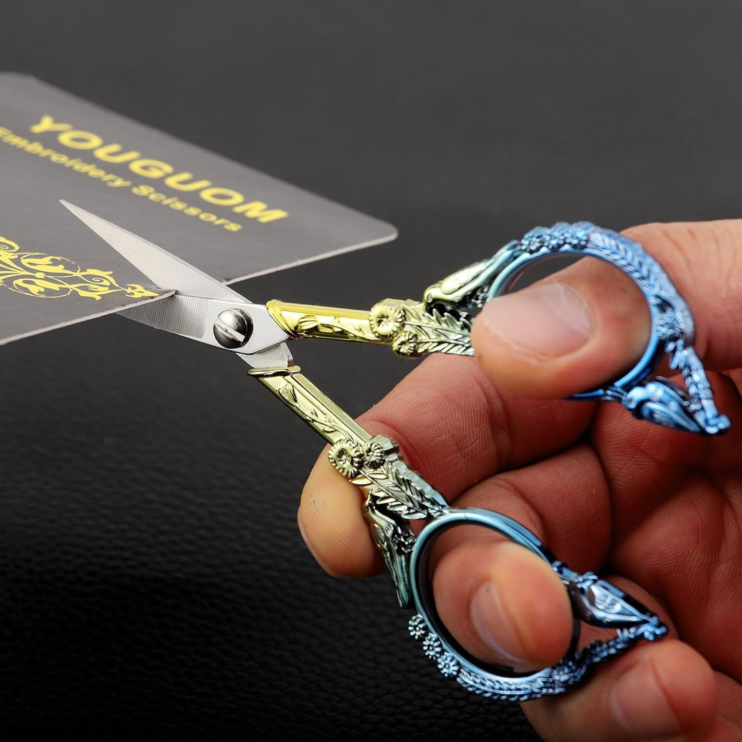 YOUGUOM Sewing Embroidery Scissors, Small Thread Scissor for Craft Artwork Needlework Yarn Knitting Detail Snips, Black Cute Bird Shears