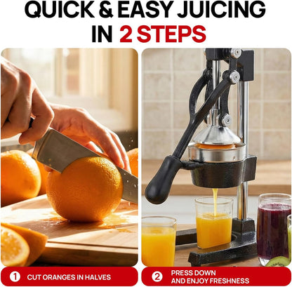 Kitchen Cast Iron Citrus Juicer,Manual Hand Press Orange Juicer,Heavy Duty Countertop Squeezer for Lemon,Orange, Easy to Use & Clean（Black)