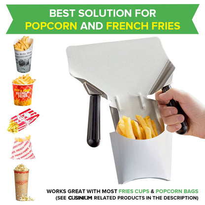 CUSINIUM Popcorn Scoop Right Handle and Medium Holes Dredge Set - Metal Popcorn Scooper - French Fry Scoop - No Seasonings/Consumables included