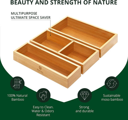 ROYAL CRAFT WOOD 5-Piece Bamboo Drawer Organizer Set – Multi-Use Storage Trays for Kitchen, Bathroom, Office, Makeup, Jewelry & More – Junk Drawer Tray, Utensil Holder, Storage Box & Bin Set (5 Boxes)