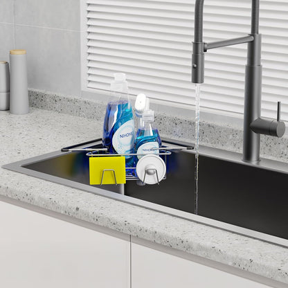 NiHome Extendable Arm Stainless Steel Kitchen Sink Corner Caddy, Easy Install Space-Saving Adjustable Sponge Holder for Most Square Standard Sinks, Non-Slip Rust-Resistant for Brushes, Soap, Sponges