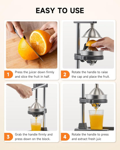 CO-Z Manual Citrus Juicer, Commercial Grade Cast Iron Orange Juicer, Professional Heavy Duty Juice Press with Removable Strainer, Manual Juice Extractor for Orange Lemon Pomegranate Citrus, Black