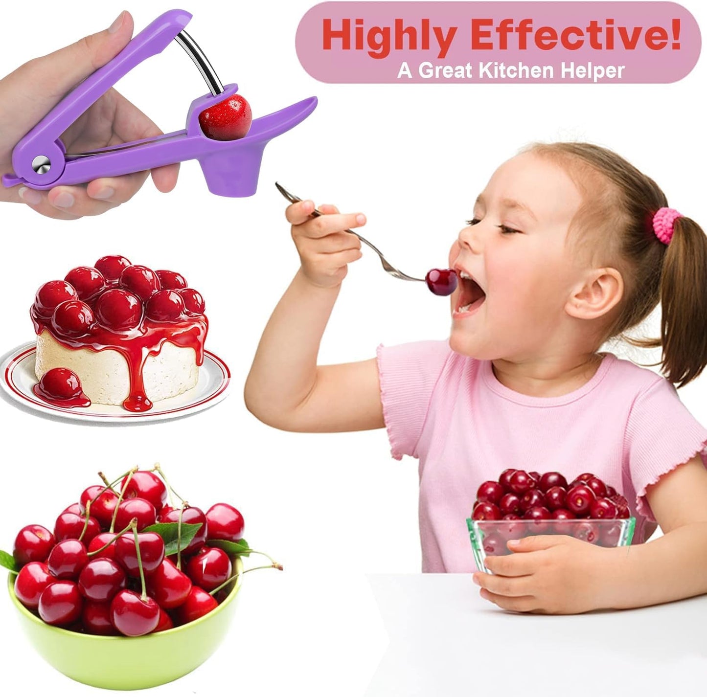 Cherry Pitter Tool, Heavy-Duty Cherry Seed Core Remover, Cherry Pitter Remover Tool with Space-Saving Lock Design, Pit Remover for Cherries (Green)