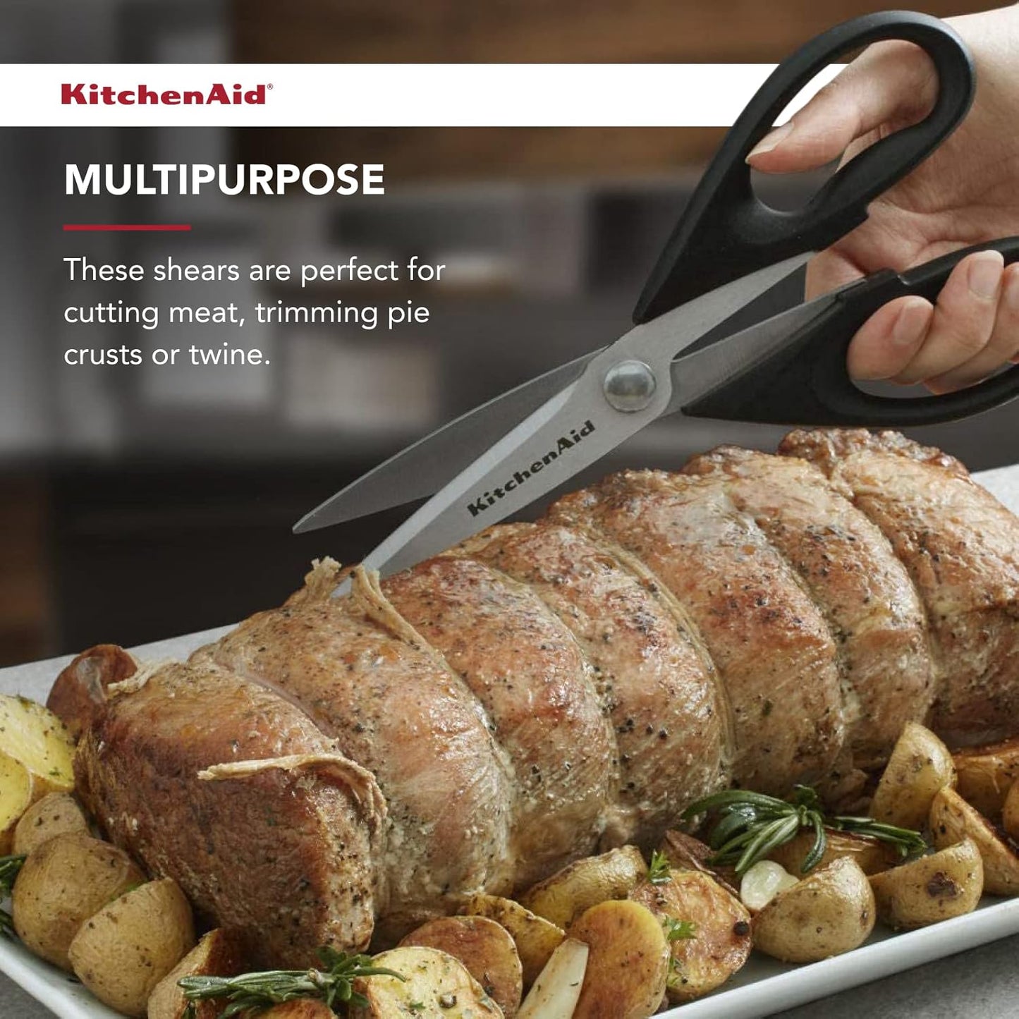 KitchenAid Multipurpose Shear Set, Versatile Scissors with Nutcracker, Bottle Opener, Ergonomic Handles with Protective Blade Covers, 2 Piece