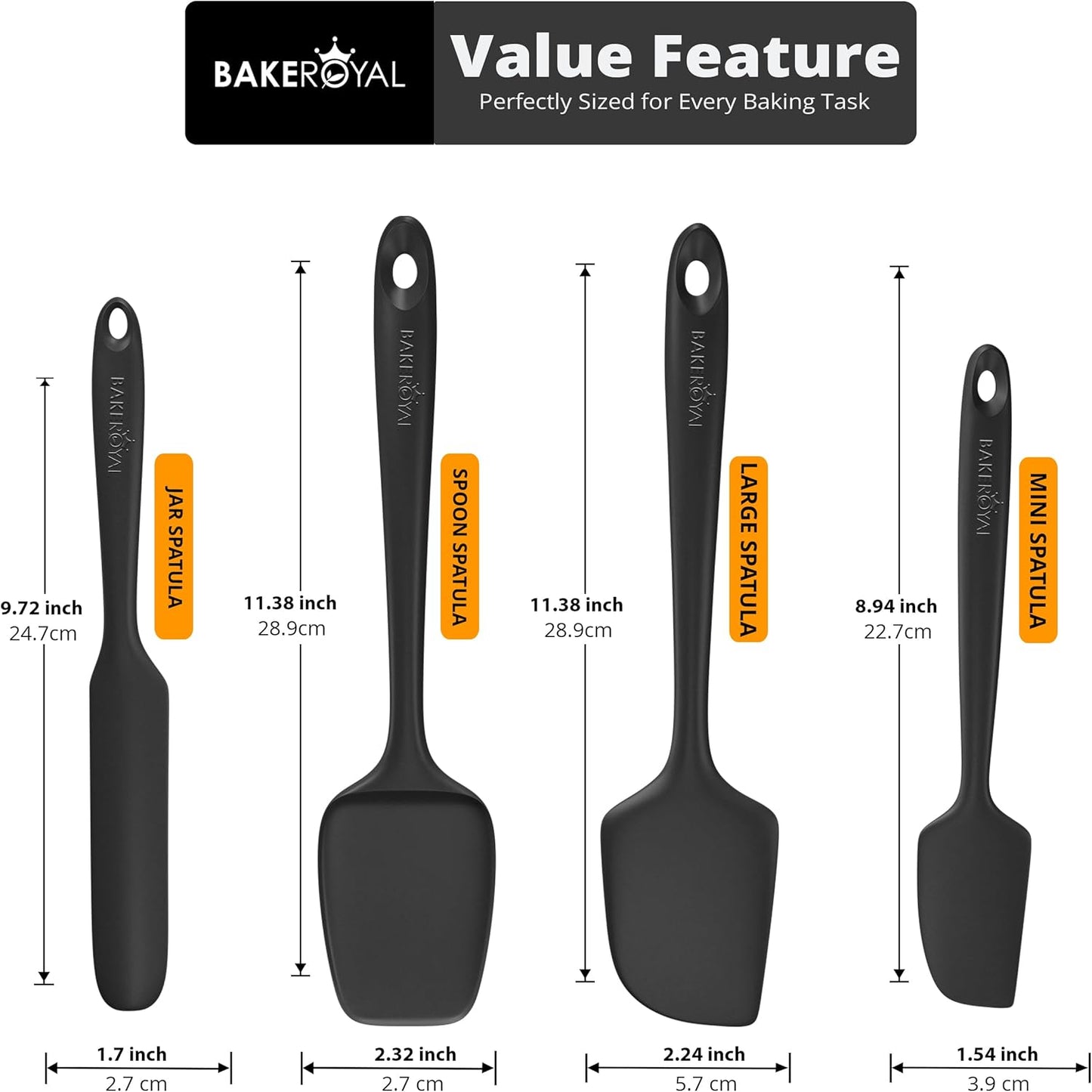 BakeRoyal Silicone Spatula Set - 4-Piece Rubber Spatulas Silicone Heat Resistant 600°F for Everyday Task - Seamless Design Kitchen Spatulas for Nonstick Cookware - Royal Blue