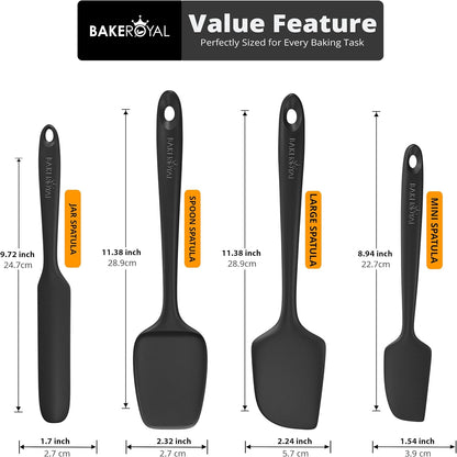 BakeRoyal Silicone Spatula Set - 4-Piece Rubber Spatulas Silicone Heat Resistant 600°F for Everyday Task - Seamless Design Kitchen Spatulas for Nonstick Cookware - Royal Blue