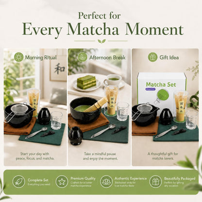 Matcha Tea Set – Traditional Japanese Matcha Kit with Bamboo Whisk (Chasen), Bowl (Chawan), Scoop (Chashaku) & Holder – Premium Matcha Starter Set for Beginners & Tea Lovers