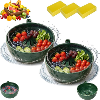 Berry Rinse Bowl Self Spinning 3d Printed Berry Bowl Washer, 360° Vortex Swirl Fruit Washing Colander With Drain Holes, Ceramic Style Automatic Rinse Strainer For Berries Vegetables Kitchen (1PCS)