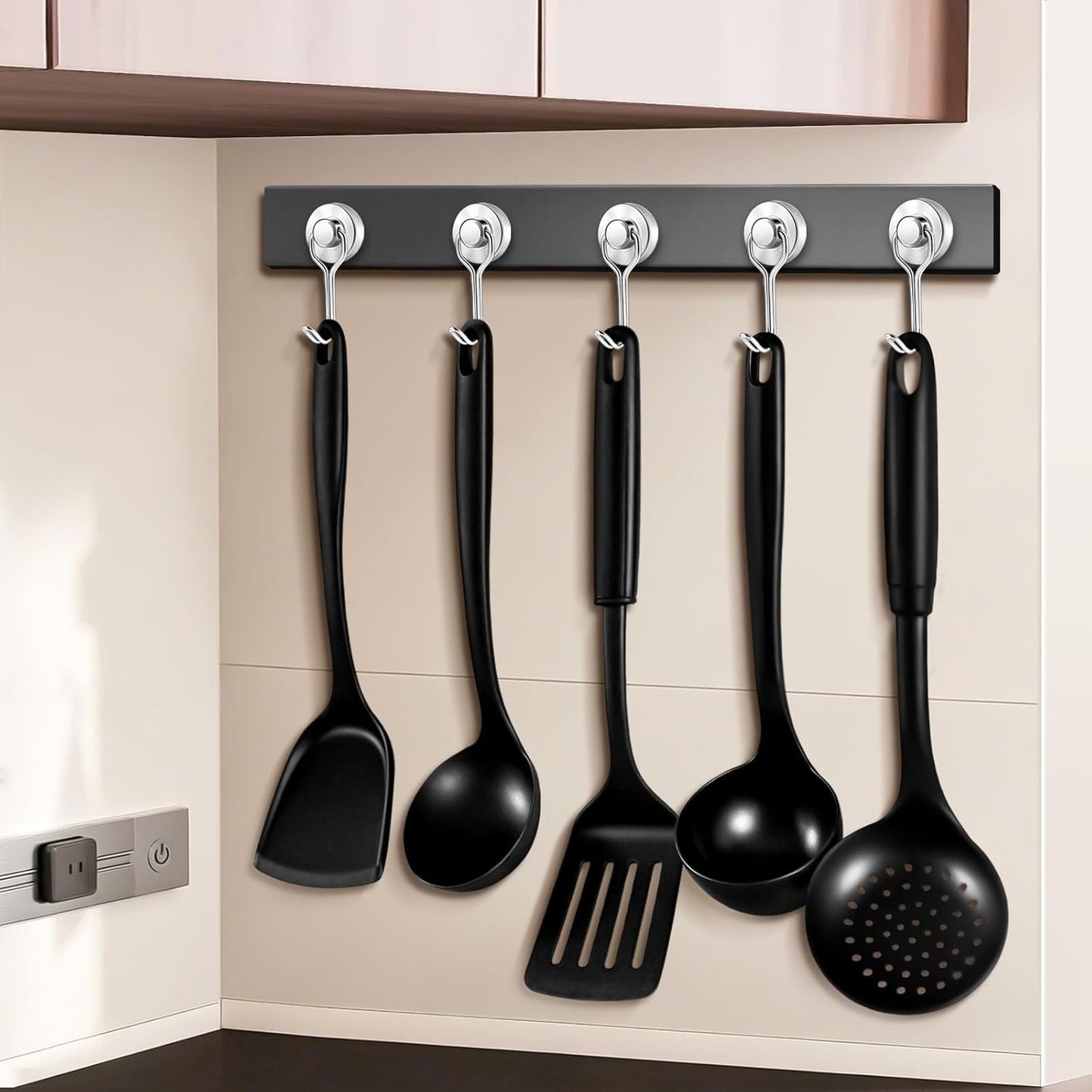 Measuring Cup and Spoon Organizer, 12 Pack 30lbs Strong Magnetic Hooks Hanging Cups and Spoons, Magnetic Kitchen Hooks Utensil Hanger Holder for Refrigerator, Cruise Cabins, Garage Silver