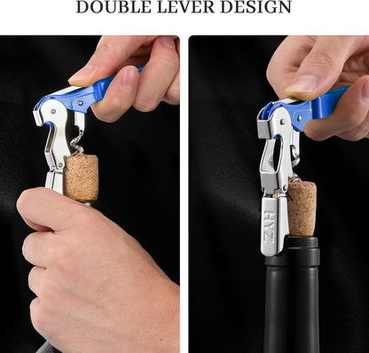 HYZ 2-Pack Wine Opener Waiter Corkscrew, Professional Wine Key for Servers, Bartender, with Foil Cutter, Manual Wine Bottle Opener Double Hinged (Black)