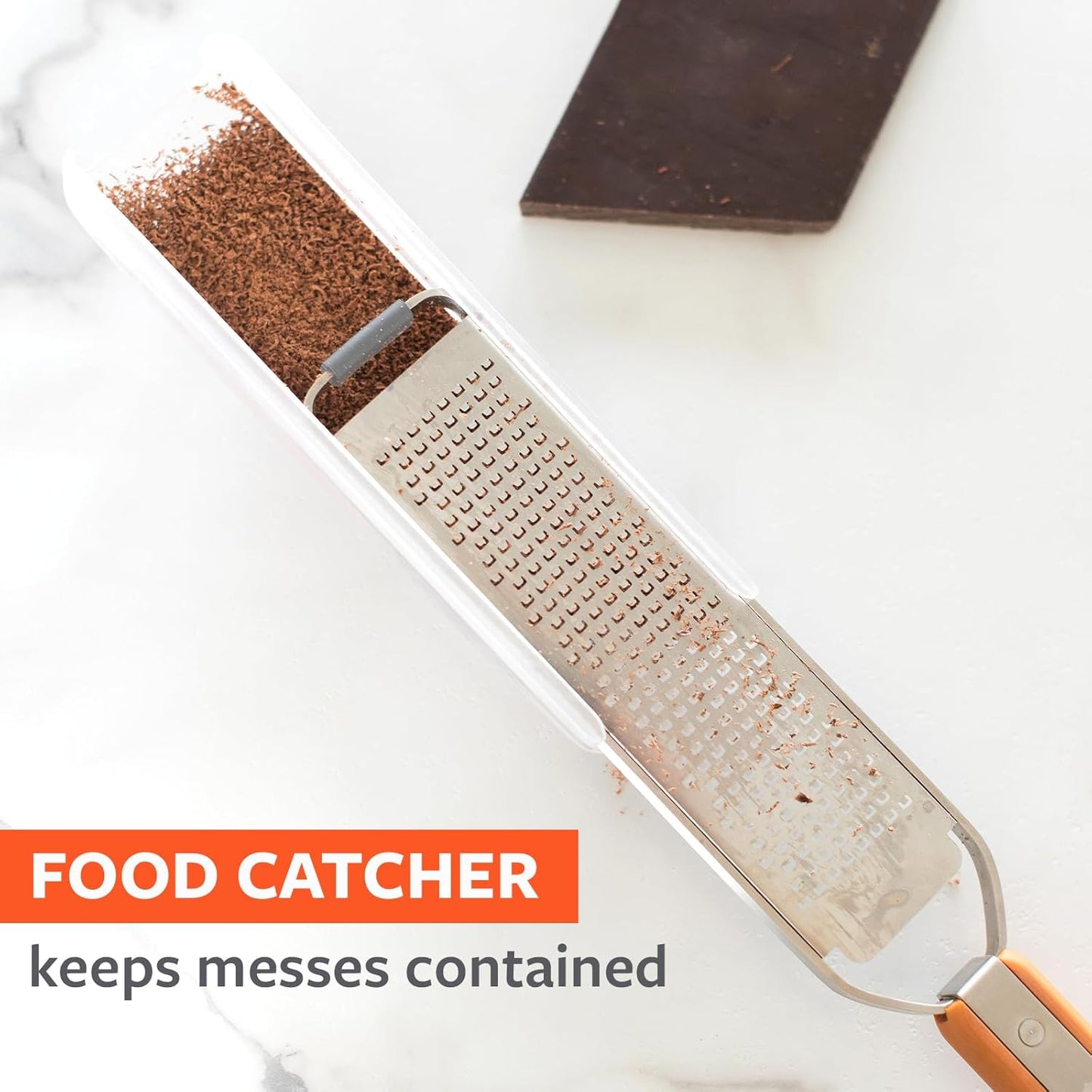 Full Circle Simply the Zest, Fine Grater and Zester with Innovative Food Catcher, High Performance Zesting – Perfect for Parmesan, Garlic, Lemon, Fruit, Chocolate and Ginger, Dishwasher Safe