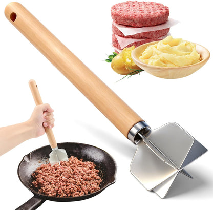 304 Stainless Steel Meat Chopper,Food Grade 6-Blade Ground Beef Chopper Potato Masher Hamburger Smasher Tool for Kitchen Cooking Vegetable Puree 11''