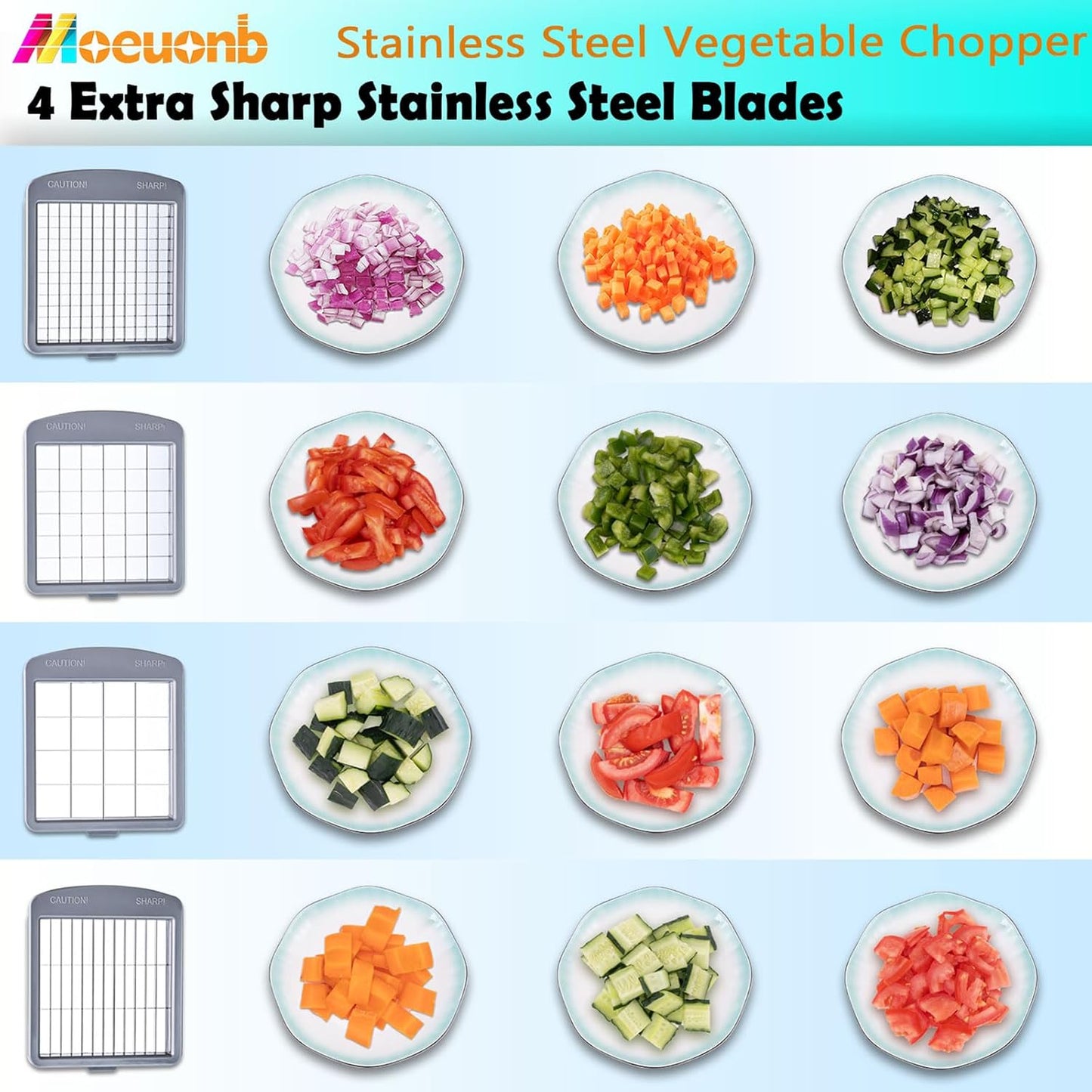 All-in-1 Vegetable Chopper with 8 Blades - Mandoline Slicer-Pro Food Chopper with Container - Veggie Salad Onion Chopper - Potato Dicer French Fry Cutter - Cheese Grater - Stainless Steel material