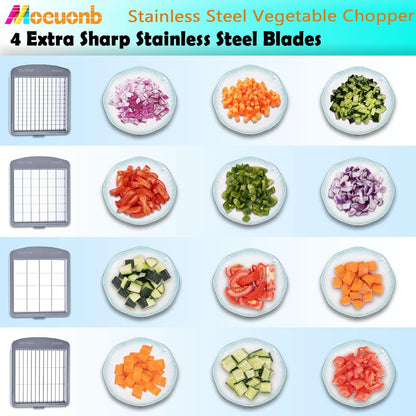 All-in-1 Vegetable Chopper with 8 Blades - Mandoline Slicer-Pro Food Chopper with Container - Veggie Salad Onion Chopper - Potato Dicer French Fry Cutter - Cheese Grater - Stainless Steel material