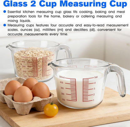2-Cup Glass Measuring Cup For Baking and Cooking, Dishwasher, Freezer, Microwave, and Oven Safe Liquid Measuring Cups, Essential Kitchen Measure Cups